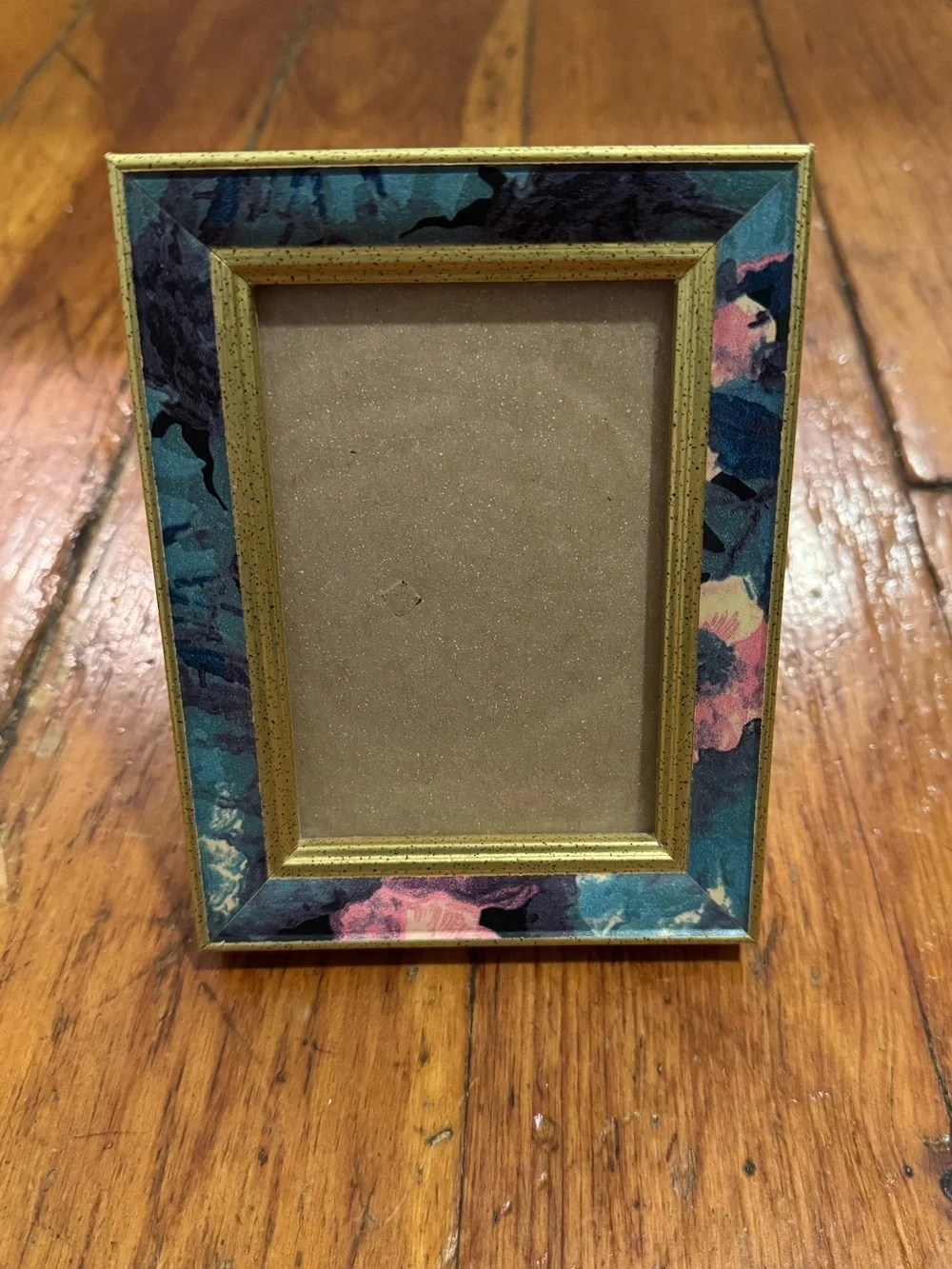 Vintage Floral Picture Frame – Teal Pink Floral & Speckled Gold Tabletop Frame